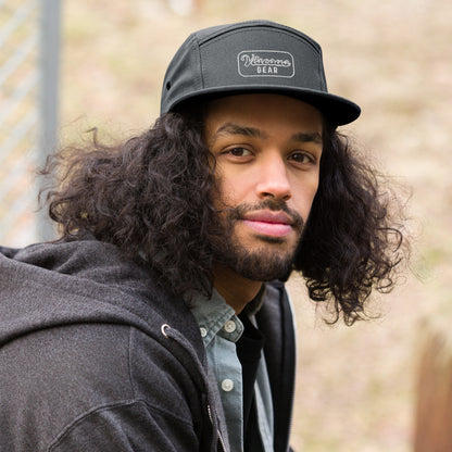 Viscous Gear Minimalist Badge Typography Logo Unisex White Embroidery 5 Panel Camper