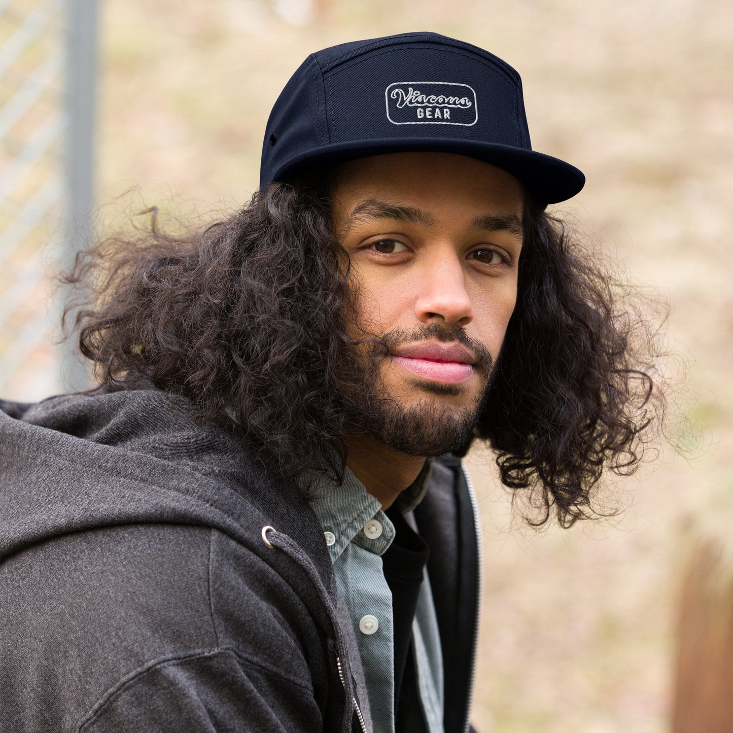 Viscous Gear Minimalist Badge Typography Logo Unisex White Embroidery 5 Panel Camper