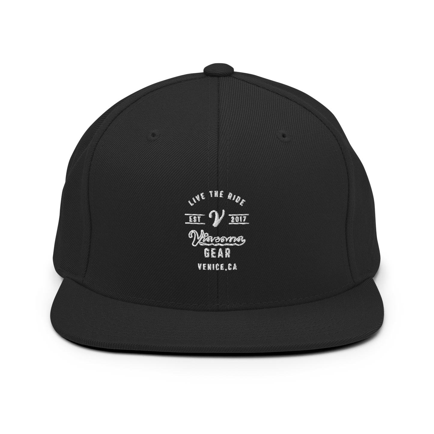 Viscous Gear Live The Ride Typography Logo No.2 White Embroidery Unisex Snapback Hat