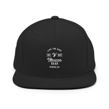 Viscous Gear Live The Ride Typography Logo No.2 White Embroidery Unisex Snapback Hat