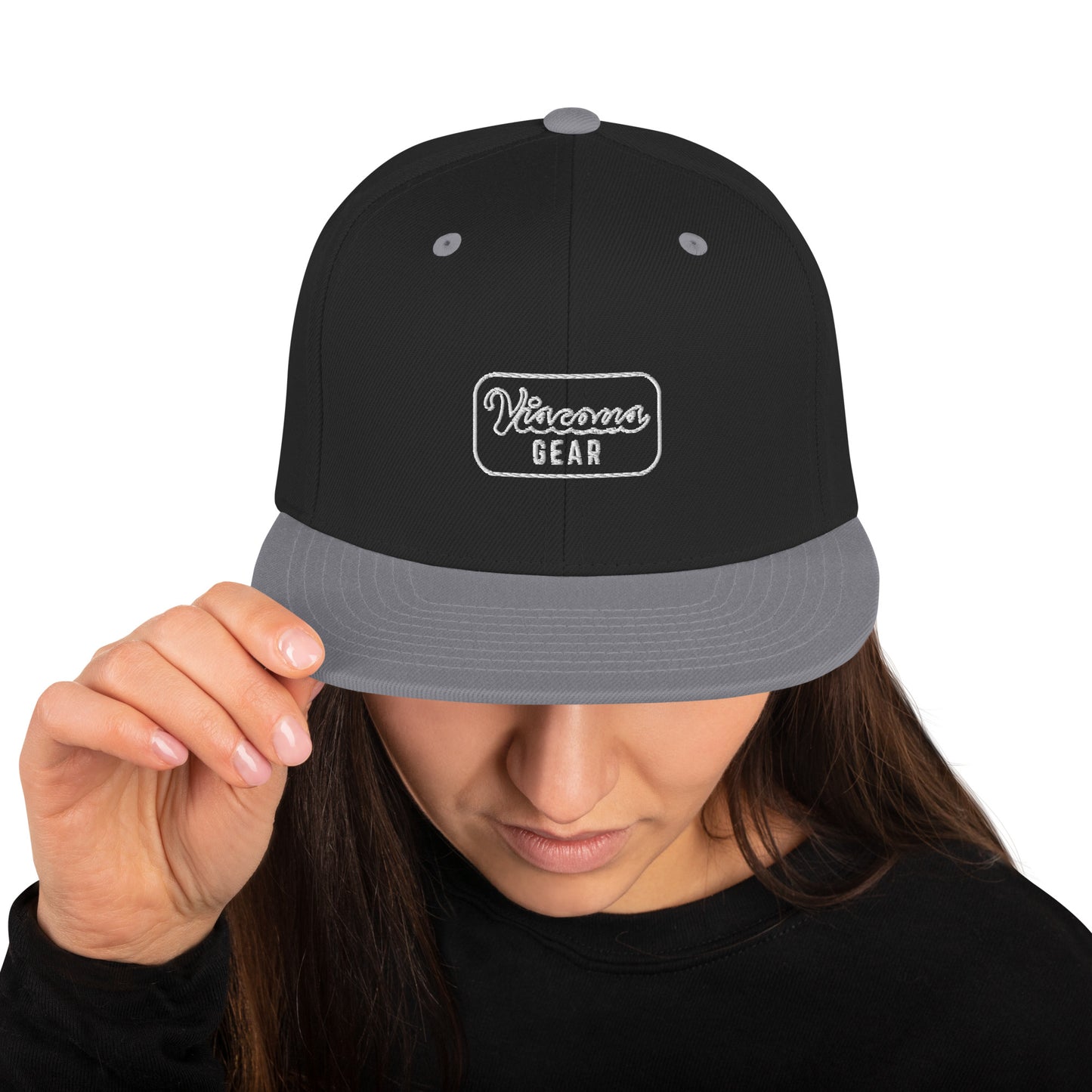 Viscous Gear Minimalist Badge Typography Logo Unisex White Embroidery Snapback Hat