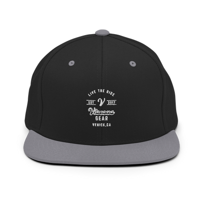 Viscous Gear Live The Ride Typography Logo No.2 White Embroidery Unisex Snapback Hat