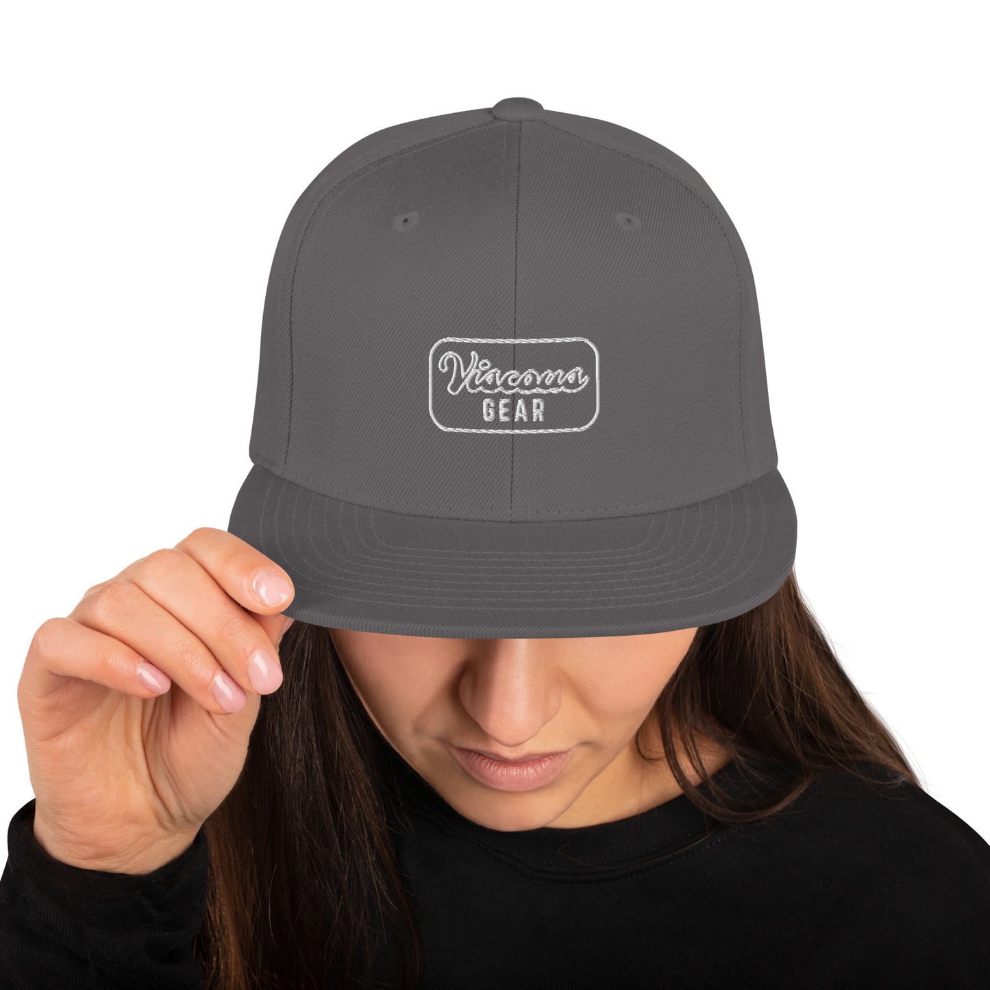 Viscous Gear Minimalist Badge Typography Logo Unisex White Embroidery Snapback Hat