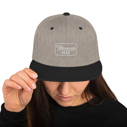 Viscous Gear Minimalist Badge Typography Logo Unisex White Embroidery Snapback Hat