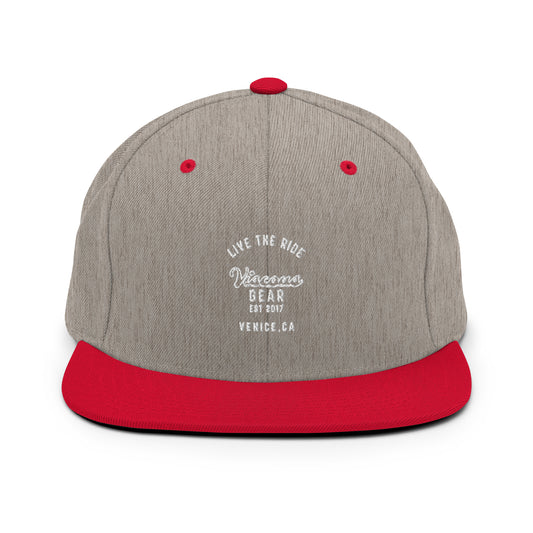 Viscous Gear Live The Ride Typography Logo No.1 White Embroidery Unisex Snapback Hat