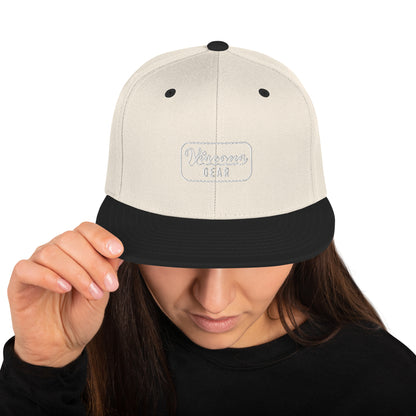 Viscous Gear Minimalist Badge Typography Logo Unisex White Embroidery Snapback Hat