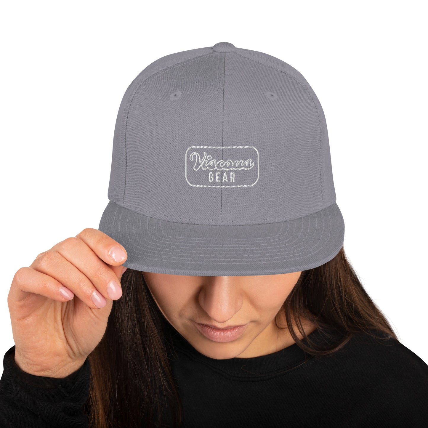 Viscous Gear Minimalist Badge Typography Logo Unisex White Embroidery Snapback Hat