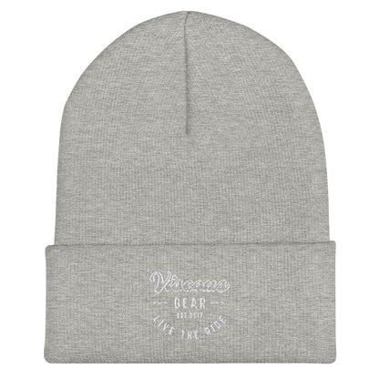 Viscous Gear Live The Ride Typography Logo No.3 White Embroidery Cuffed Beanie