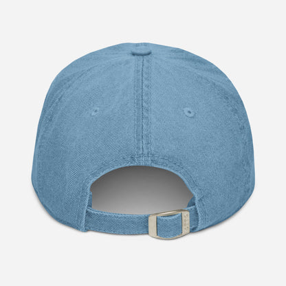 Viscous Gear Minimalist Badge Typography Logo Unisex White Embroidery Denim Hat