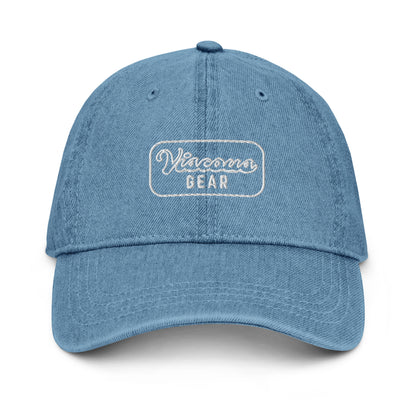 Viscous Gear Minimalist Badge Typography Logo Unisex White Embroidery Denim Hat