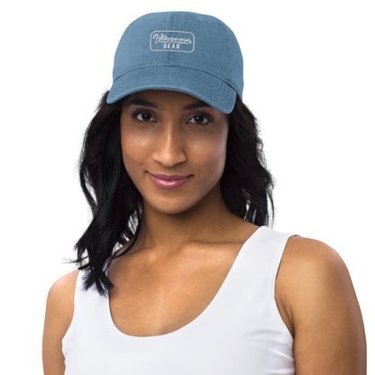 Viscous Gear Minimalist Badge Typography Logo Unisex White Embroidery Denim Hat