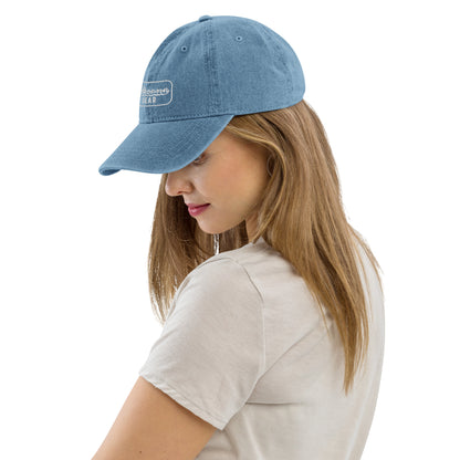 Viscous Gear Minimalist Badge Typography Logo Unisex White Embroidery Denim Hat