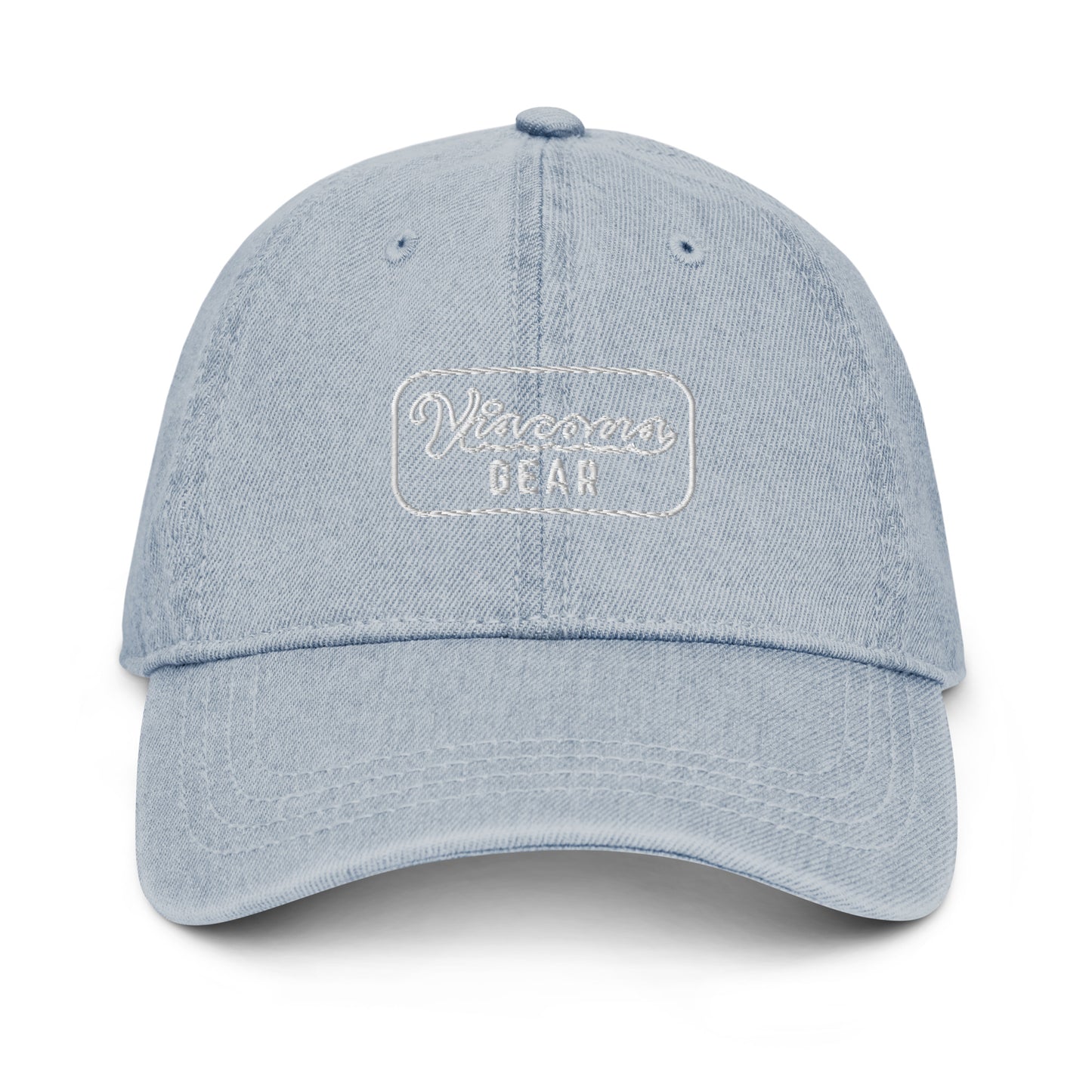 Viscous Gear Minimalist Badge Typography Logo Unisex White Embroidery Denim Hat