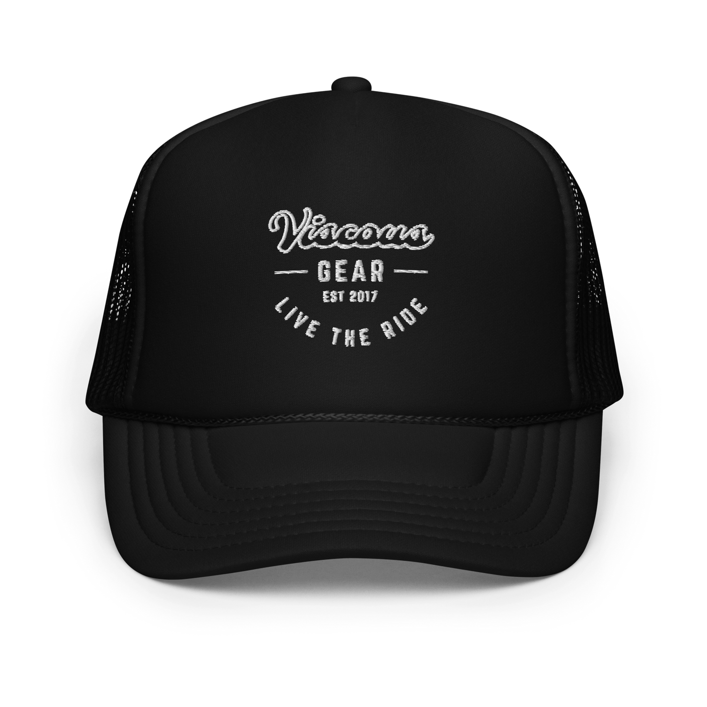 Viscous Gear Live The Ride Typography Logo No.3 White Embroidery Foam trucker hat