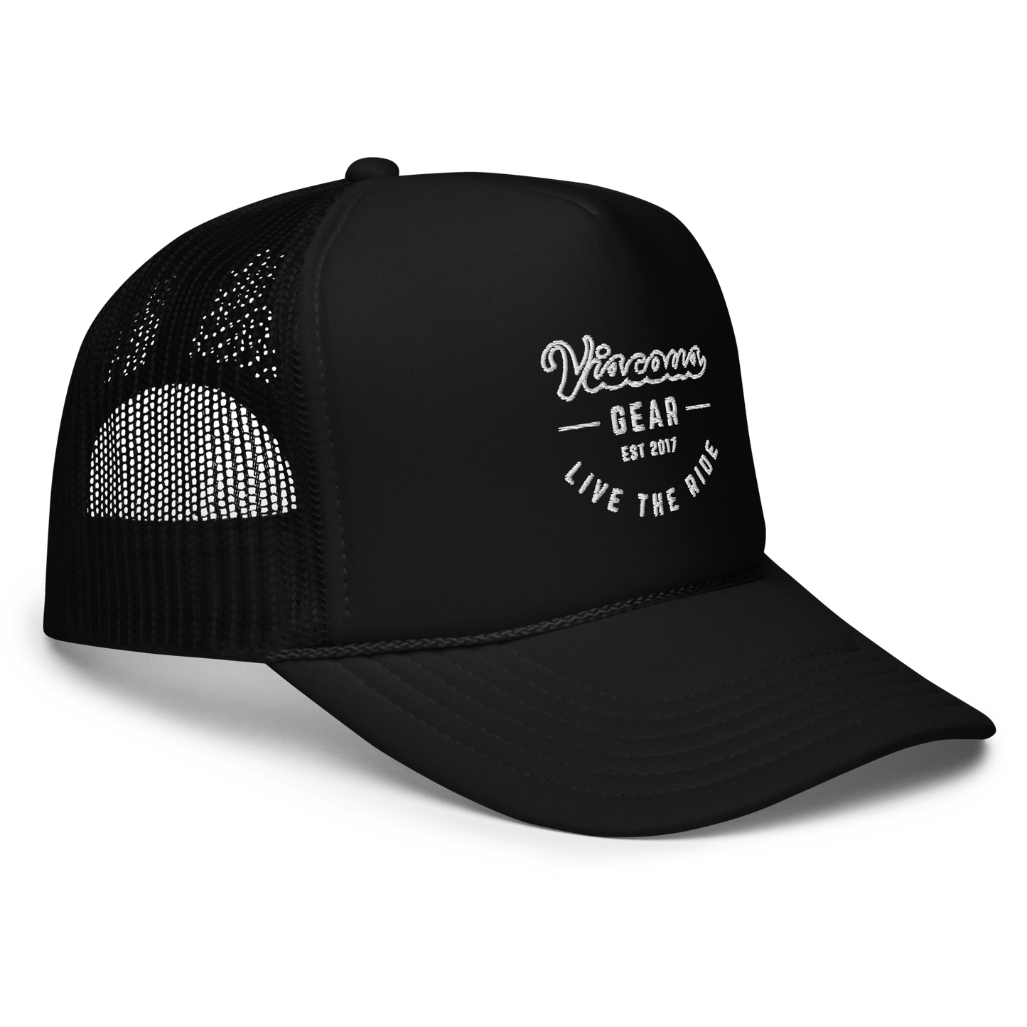 Viscous Gear Live The Ride Typography Logo No.3 White Embroidery Foam trucker hat