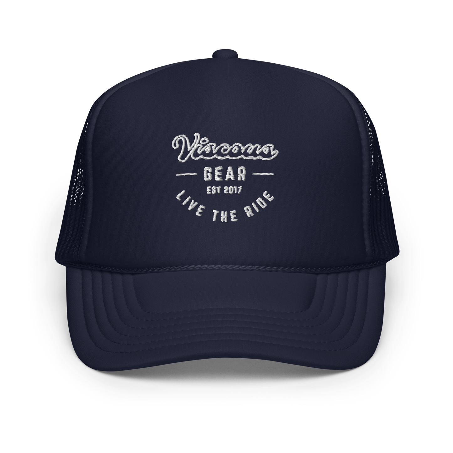 Viscous Gear Live The Ride Typography Logo No.3 White Embroidery Foam trucker hat