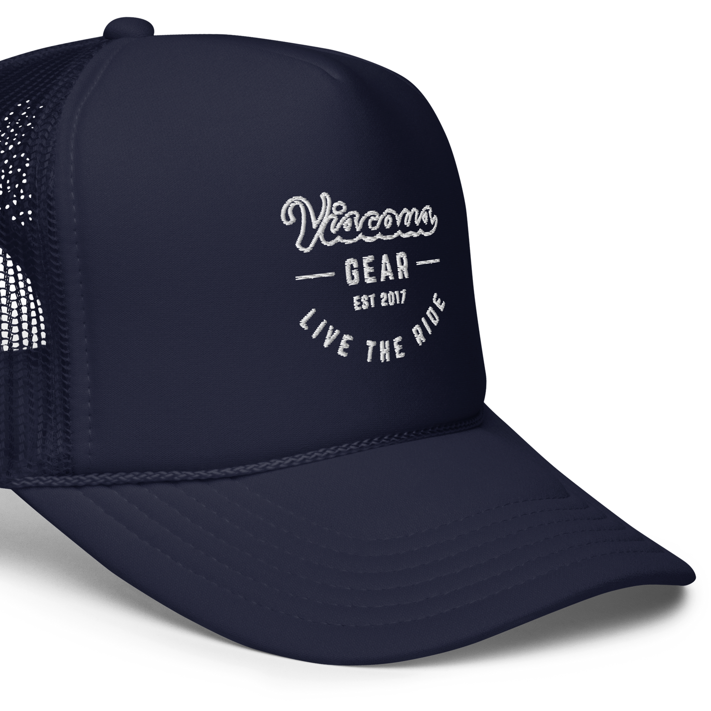 Viscous Gear Live The Ride Typography Logo No.3 White Embroidery Foam trucker hat