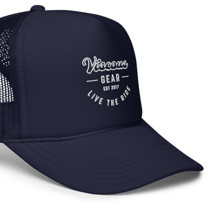 Viscous Gear Live The Ride Typography Logo No.3 White Embroidery Foam trucker hat