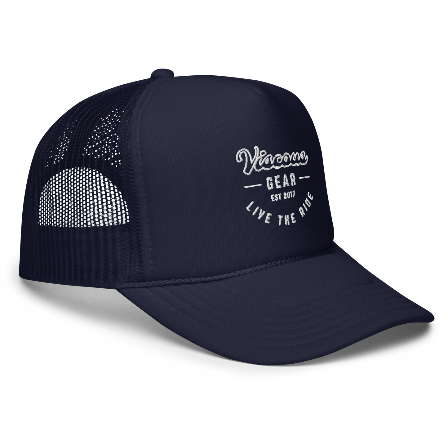 Viscous Gear Live The Ride Typography Logo No.3 White Embroidery Foam trucker hat