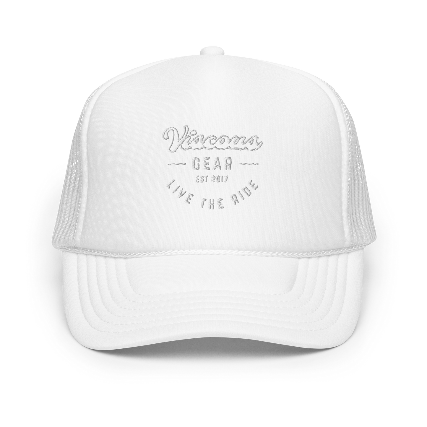 Viscous Gear Live The Ride Typography Logo No.3 White Embroidery Foam trucker hat