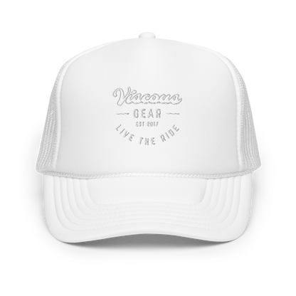 Viscous Gear Live The Ride Typography Logo No.3 White Embroidery Foam trucker hat