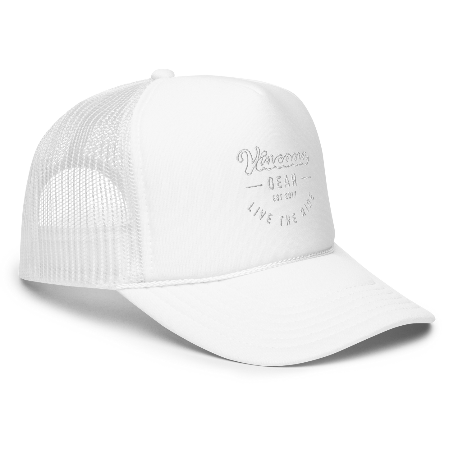 Viscous Gear Live The Ride Typography Logo No.3 White Embroidery Foam trucker hat