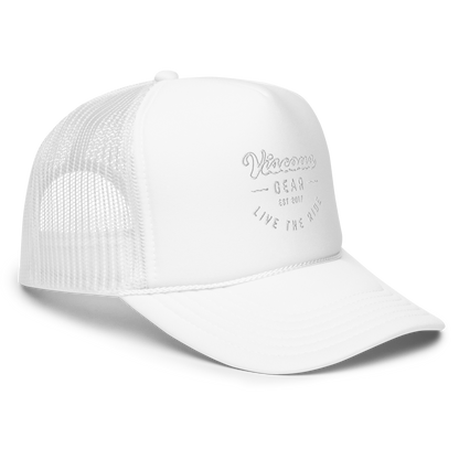 Viscous Gear Live The Ride Typography Logo No.3 White Embroidery Foam trucker hat