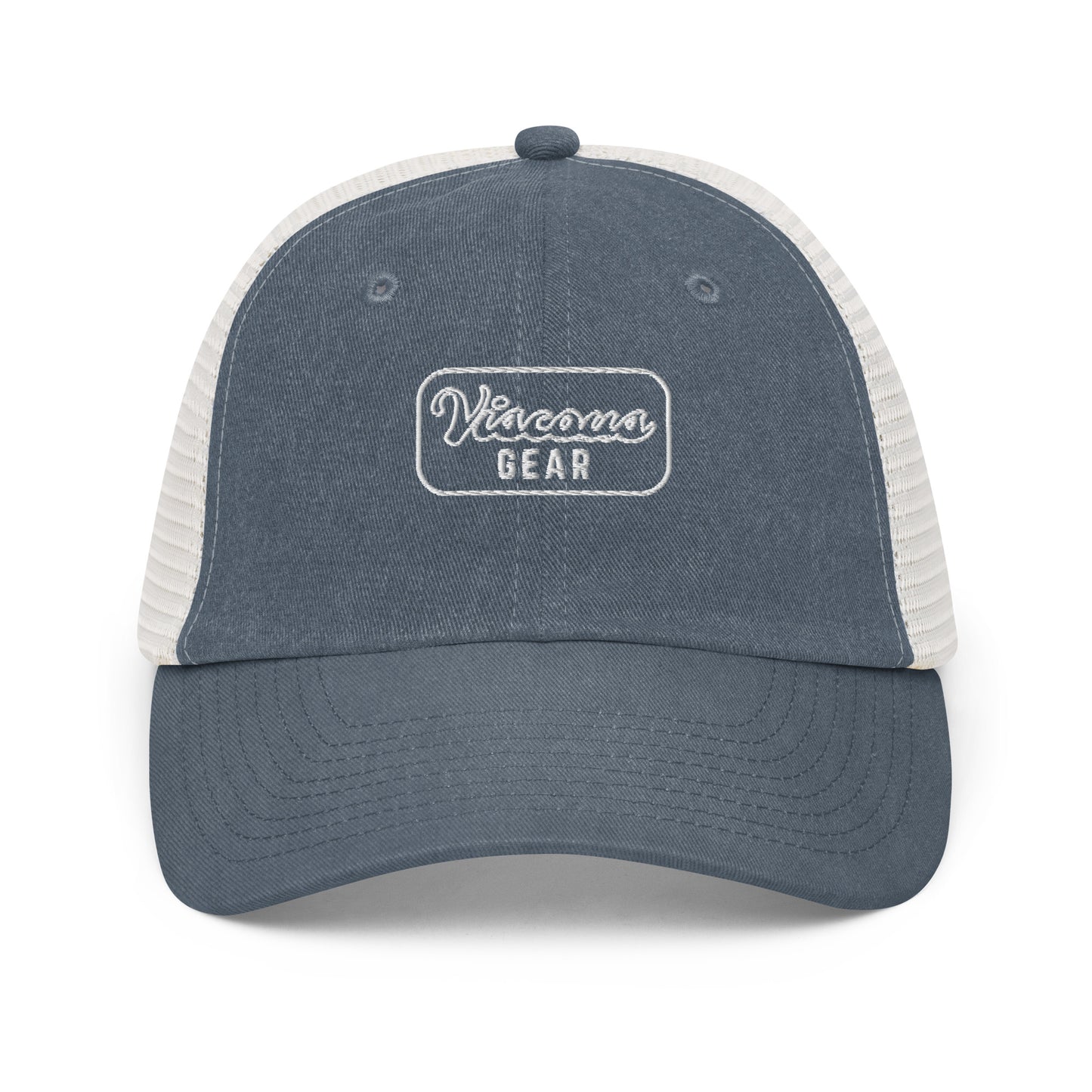 Viscous Gear Minimalist Badge Typography Logo Unisex White Embroidery Pigment-dyed cap