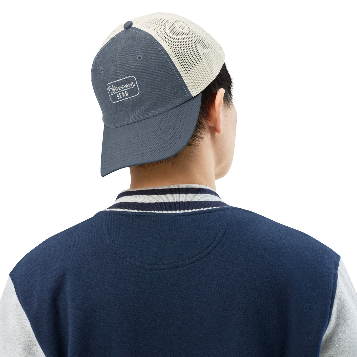 Viscous Gear Minimalist Badge Typography Logo Unisex White Embroidery Pigment-dyed cap