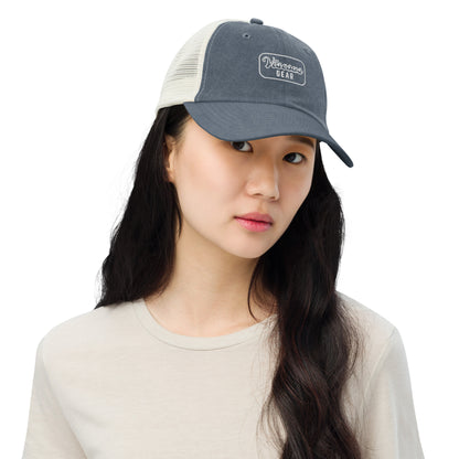 Viscous Gear Minimalist Badge Typography Logo Unisex White Embroidery Pigment-dyed cap