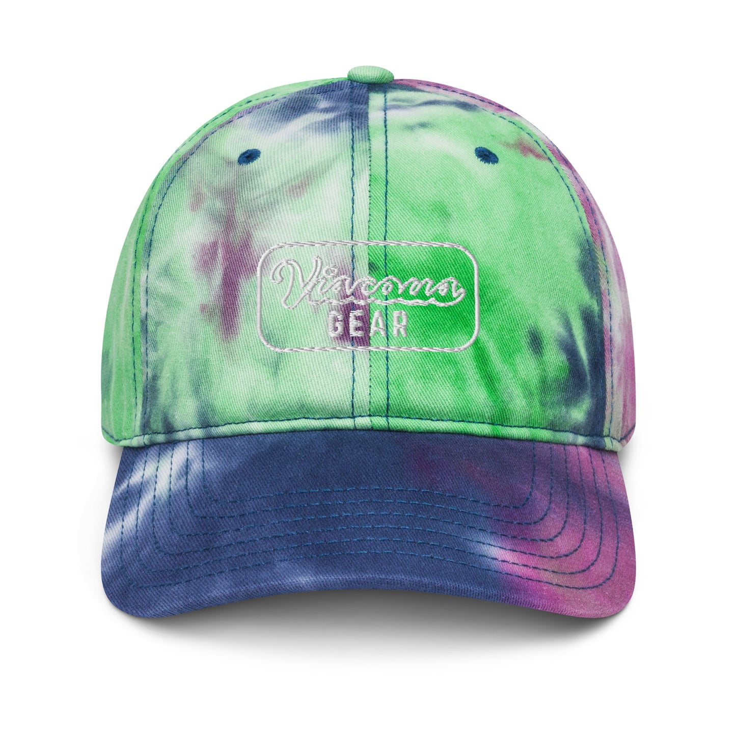 Viscous Gear Minimalist Badge Typography Logo Unisex White Embroidery Tie dye hat