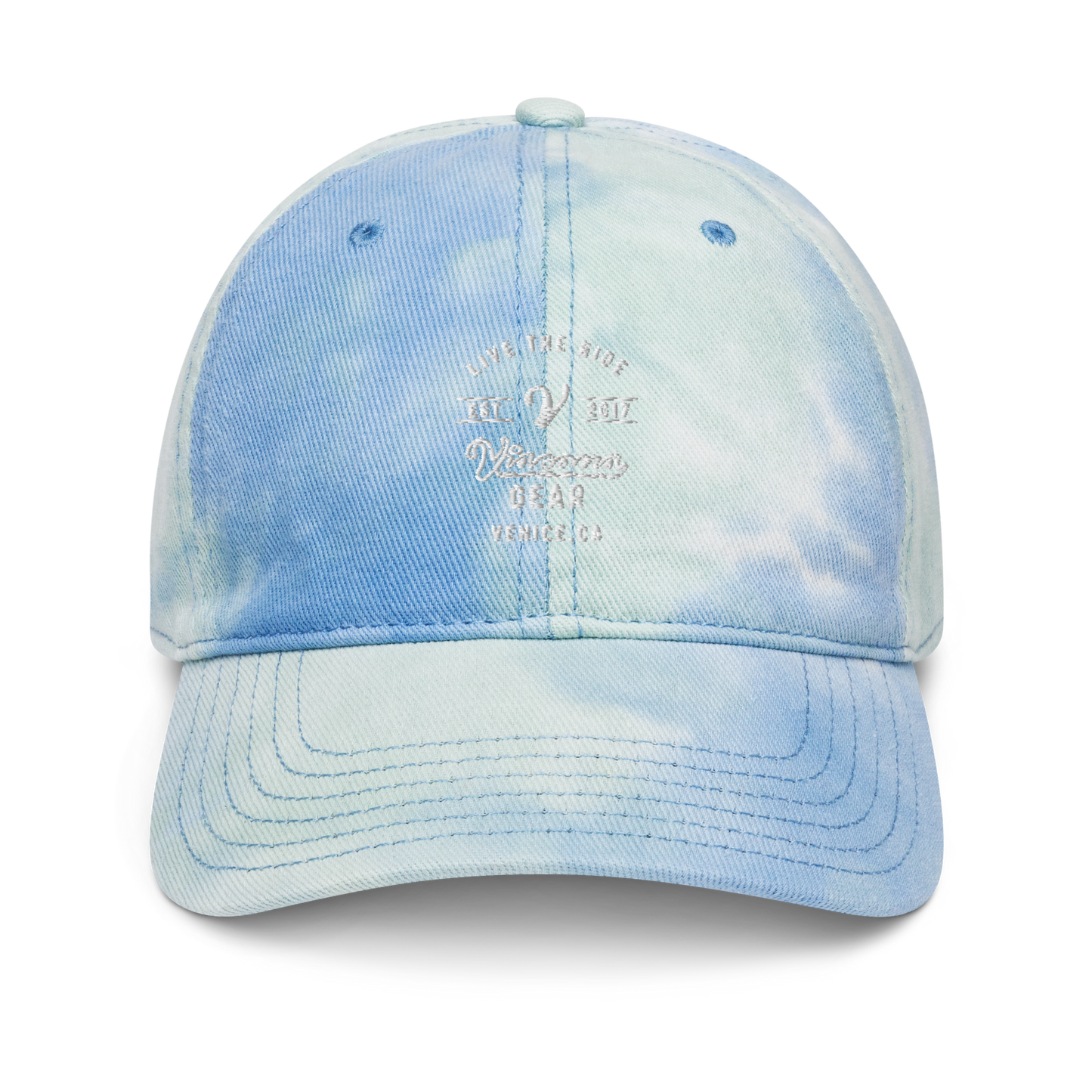 Viscous Gear Live The Ride Typography Logo No.2 White Embroidery Unisex Tie dye hat