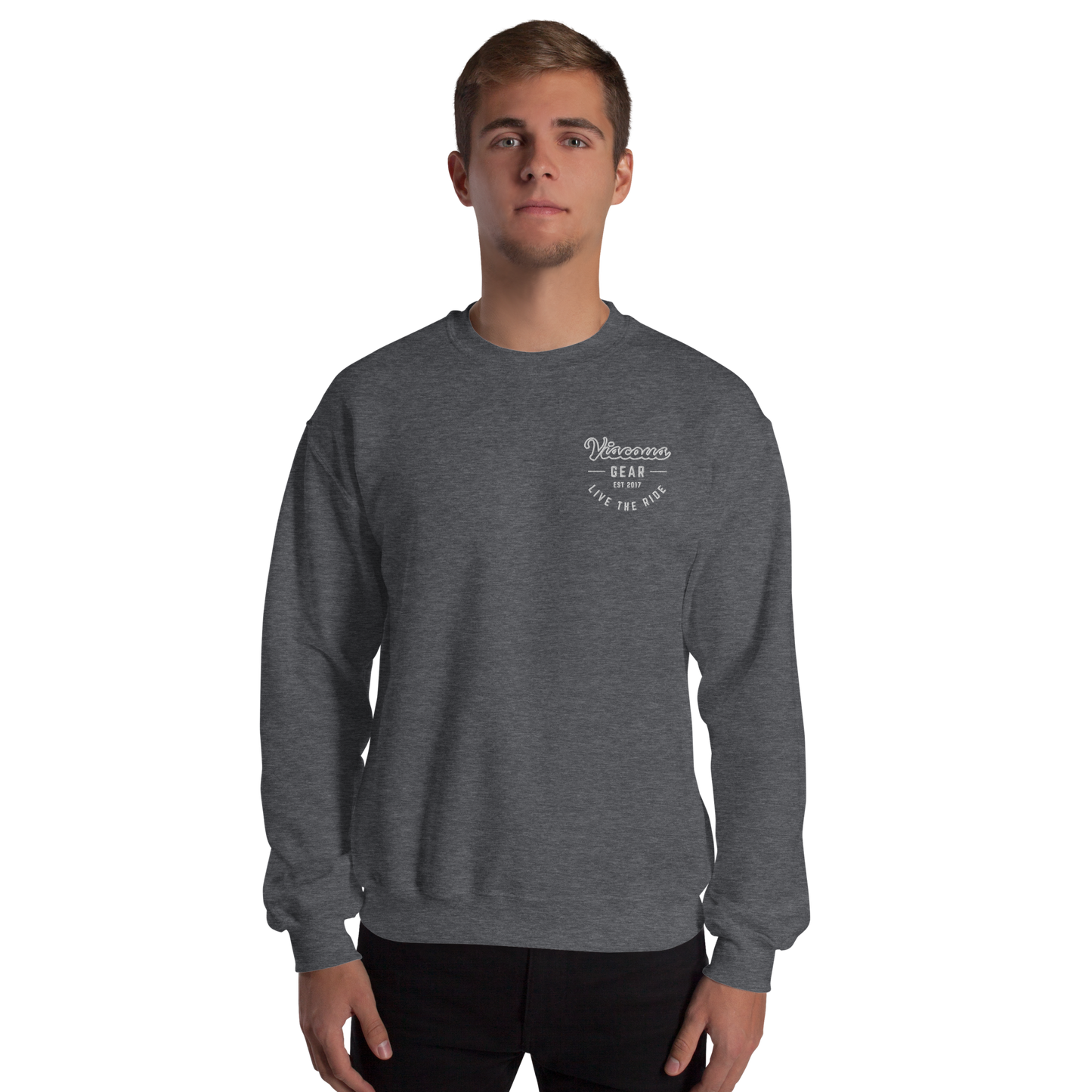 Viscous Gear Live The Ride Typography Logo No.3 White Embroidery Unisex Sweatshirt