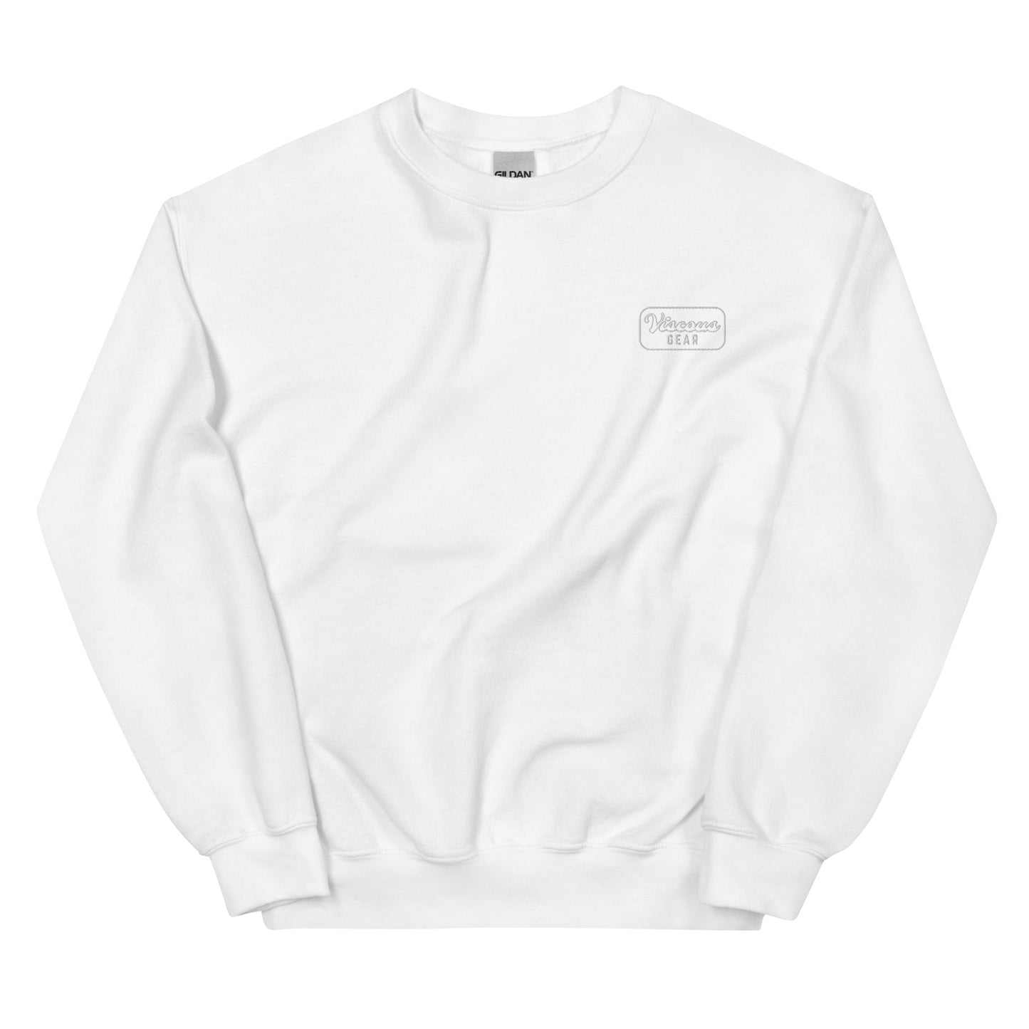 Viscous Gear Minimalist Badge Typography Logo Unisex White Embroidery Sweatshirt