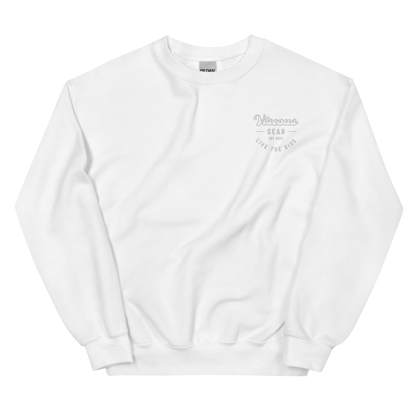 Viscous Gear Live The Ride Typography Logo No.3 White Embroidery Unisex Sweatshirt