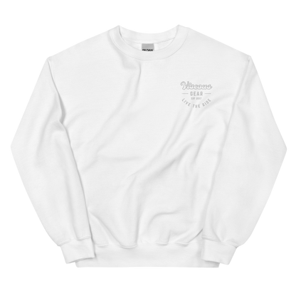 Viscous Gear Live The Ride Typography Logo No.3 White Embroidery Unisex Sweatshirt