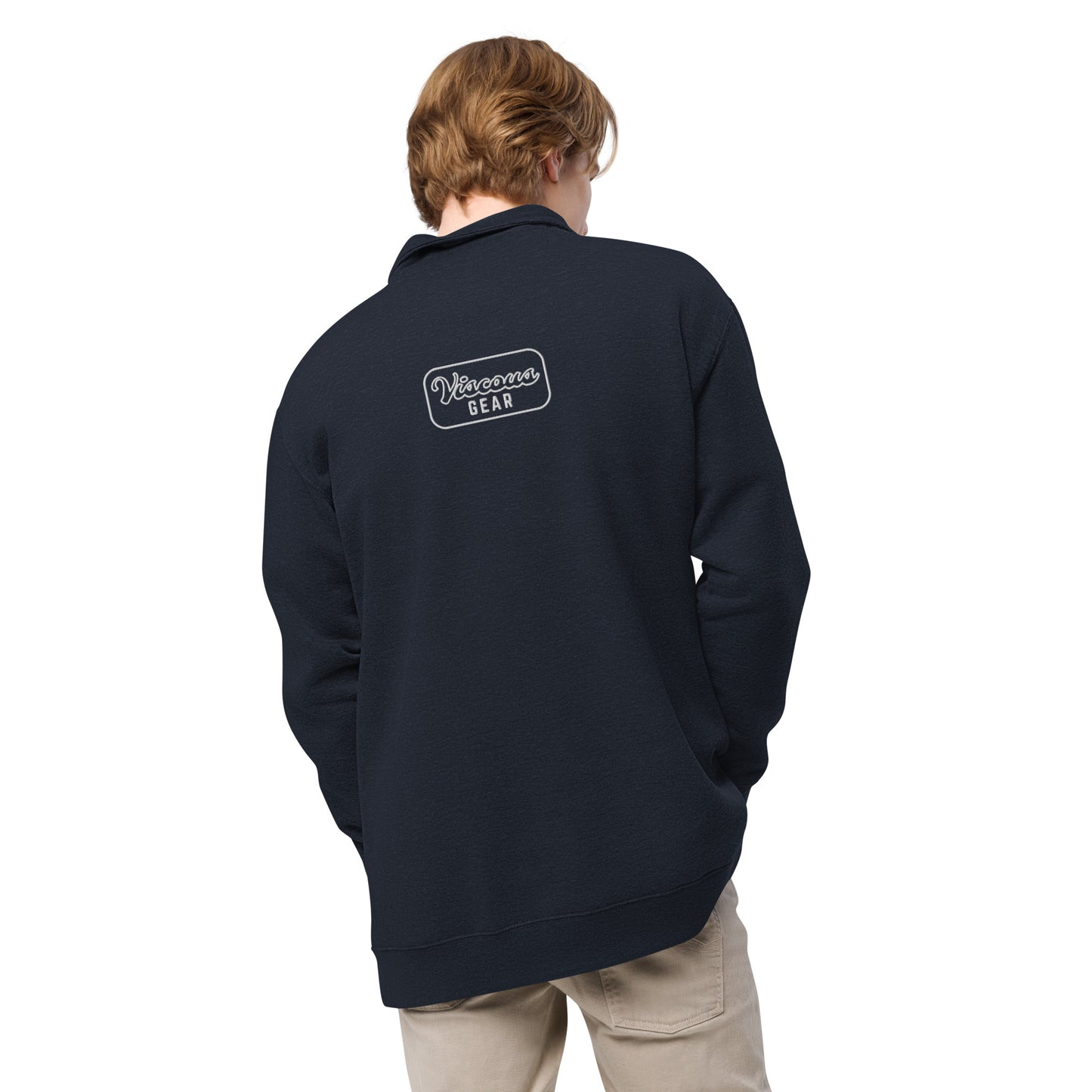 Viscous Gear Minimalist Badge Typography Logo Unisex White Embroidery fleece pullover