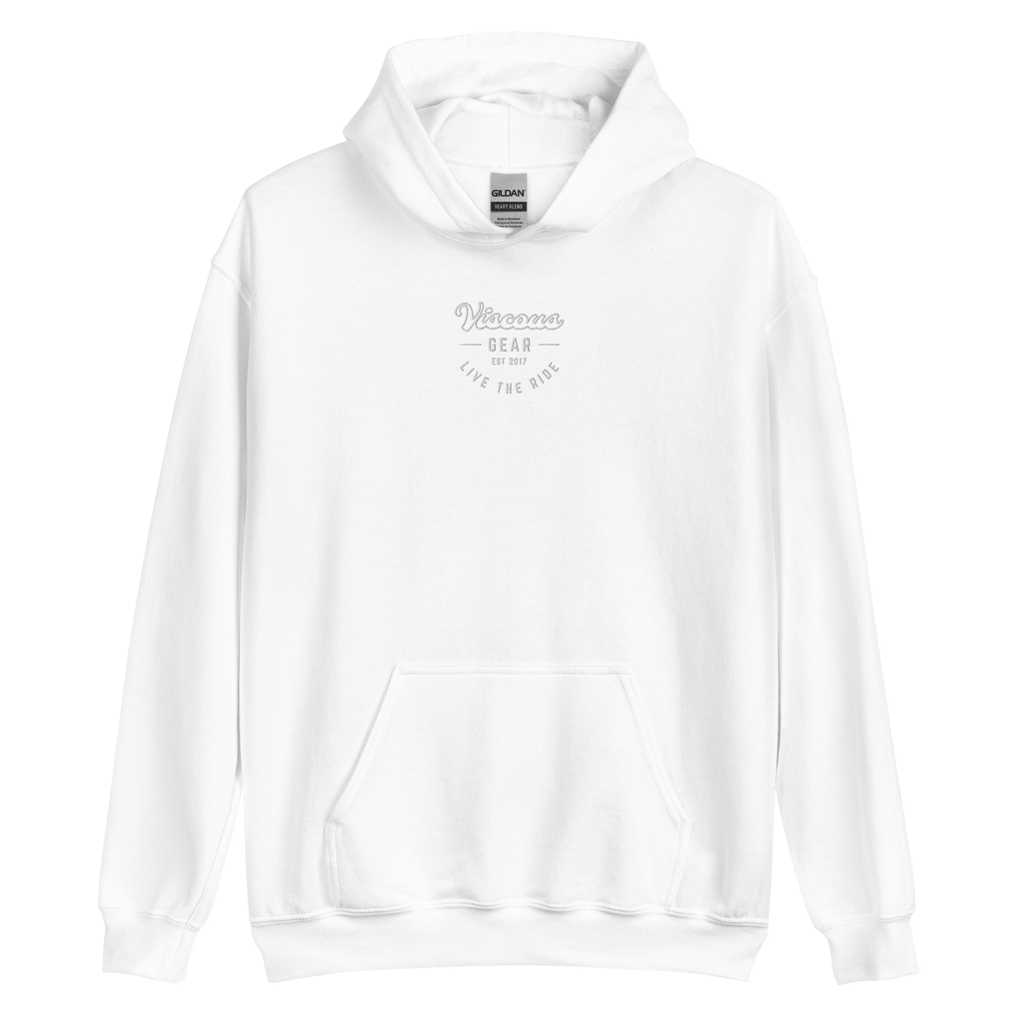 Viscous Gear Live The Ride Typography Logo No.3 White Embroidery Unisex Hoodie